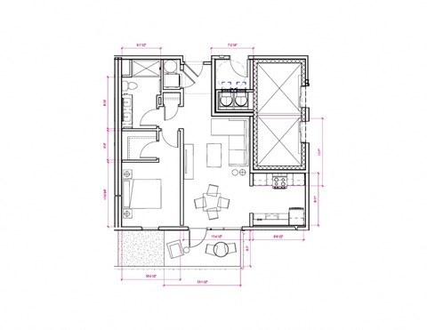 Floor plan for 1 bed, 1 bath, 645 sqft